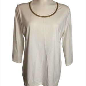 Cream 3/4 sleeve with gold  beaded trim neck
